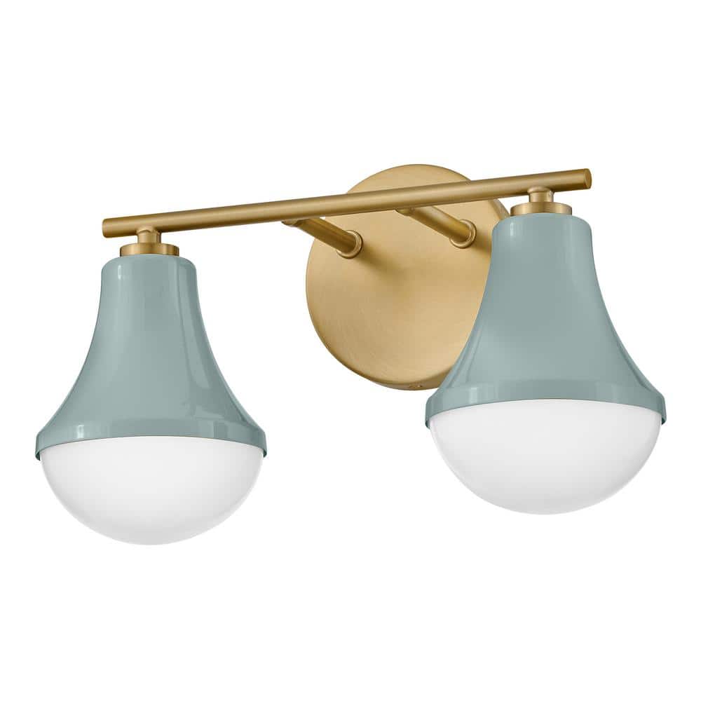 Seafoam and Brass 2-Light Dimmable Outdoor Vanity Light