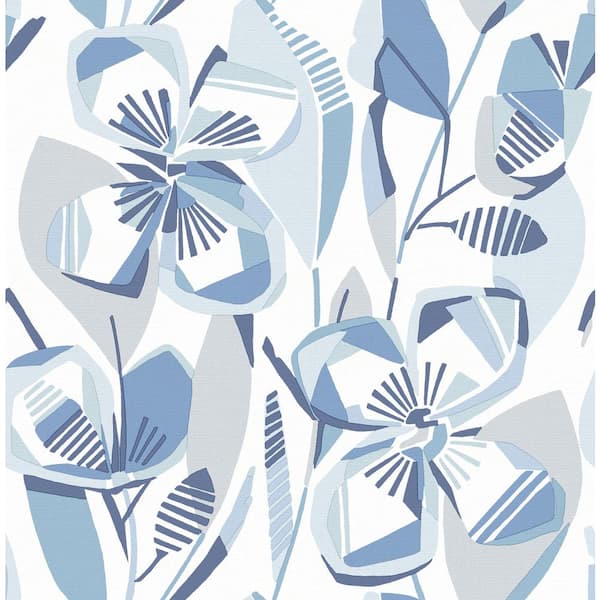 A-Street Prints Nathalie Blue Abstract Blooms Wallpaper Sample