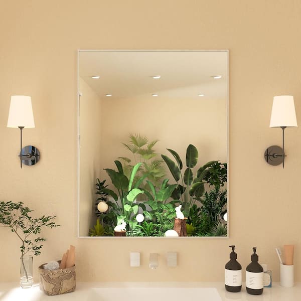 Tsuki 24 in. W x 30 in. H Rectangular Framed Wall Bathroom Vanity Mirror in Brushed Nickel