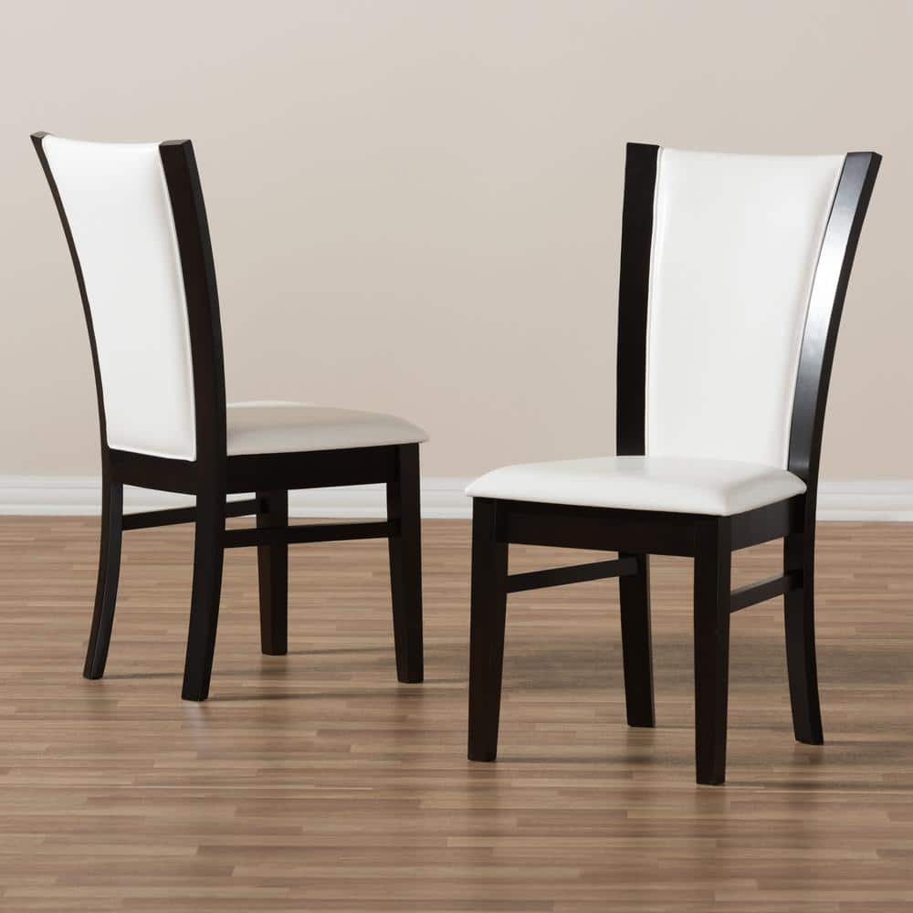 Adley White Faux Leather and Dark Brown Wood Parsons Side Chair Set