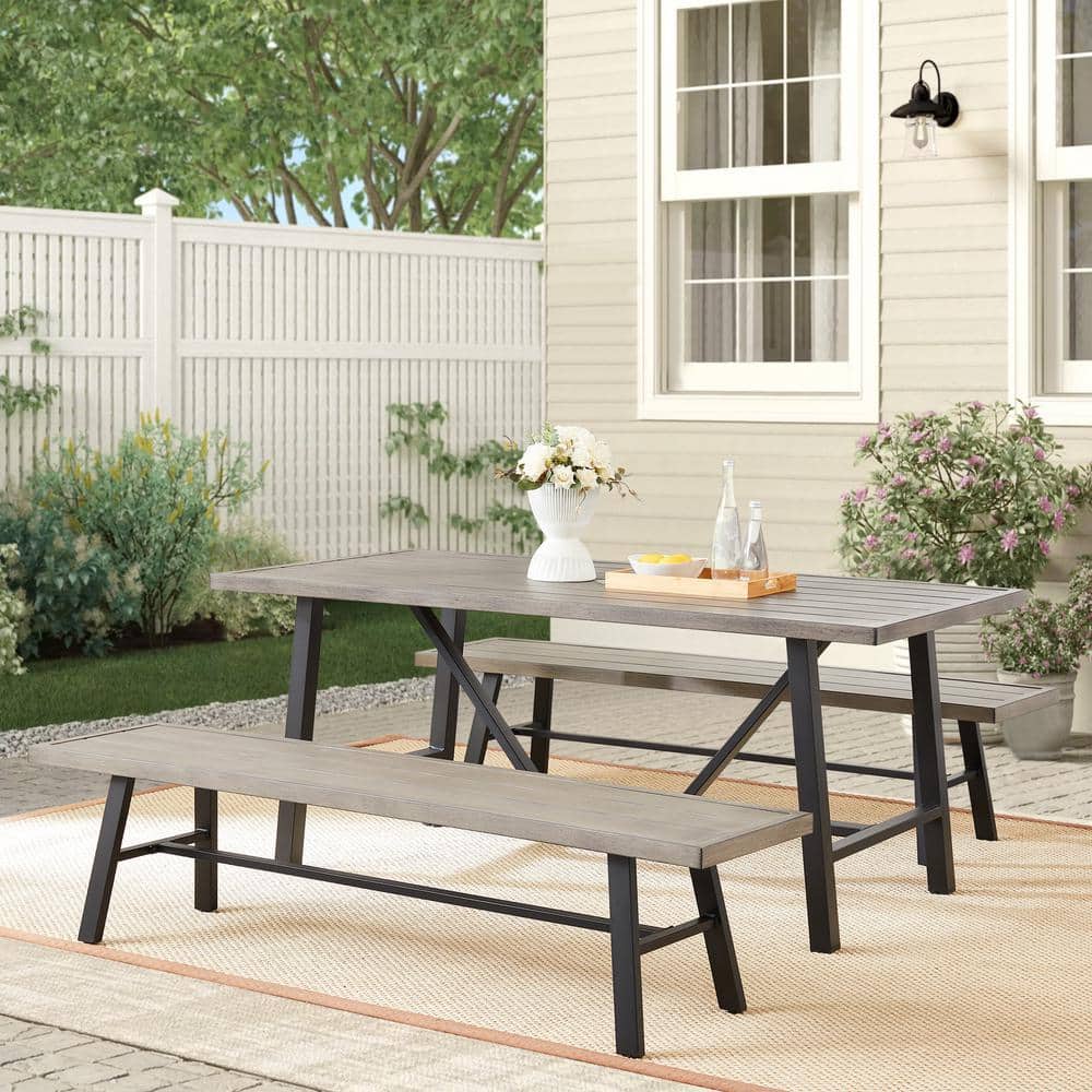 3-Piece Metal Outdoor Dining Set with 2 Steel Benches price history on PriceWatchPro