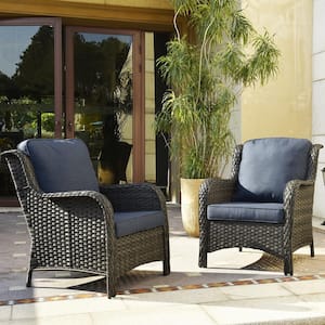 Joyoung Gray 2-Piece Wicker Outdoor Patio Sectional Conversation Seating Set with Denim Blue Cushions