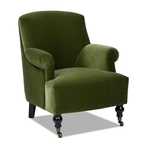 Jennifer Taylor Eloise Farmhouse Coastal Olive Green Performance Velvet  Pleated Sock Arm Living Room Accent Arm Chair