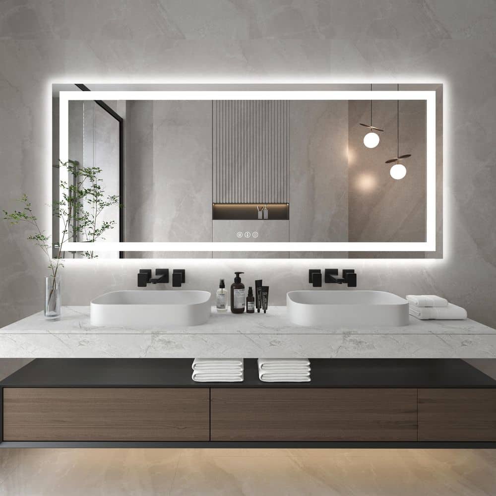 Klajowp 72 in. W x 32 in. H Large Rectangular Frameless Anti-Fog LED Light Wall  Mounted Bathroom Vanity Mirror in White SM01-18181-02 The Home Depot