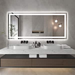 72 in. W x 32 in. H Large Rectangular Frameless Anti-Fog LED Light Wall Mounted Bathroom Vanity Mirror in White
