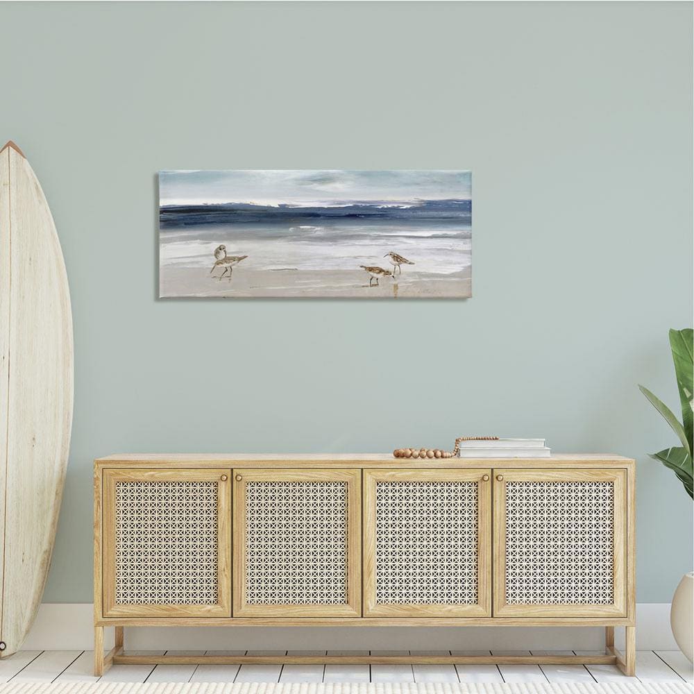 Sandpipers Grazing Sea Shore Beige Canvas Landscape Art