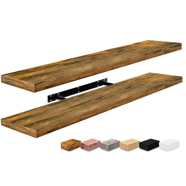 2-Pack Long Floating Shelves, 35 in. W x 9 in. D Walnut Decorative Wall Shelf