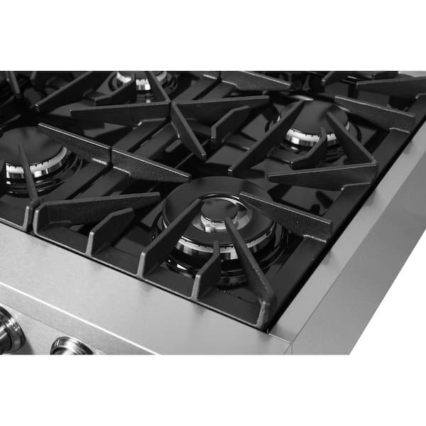 Stainless Steel Cooktop 6 Burner with Heavy Duty Cast Iron Grate