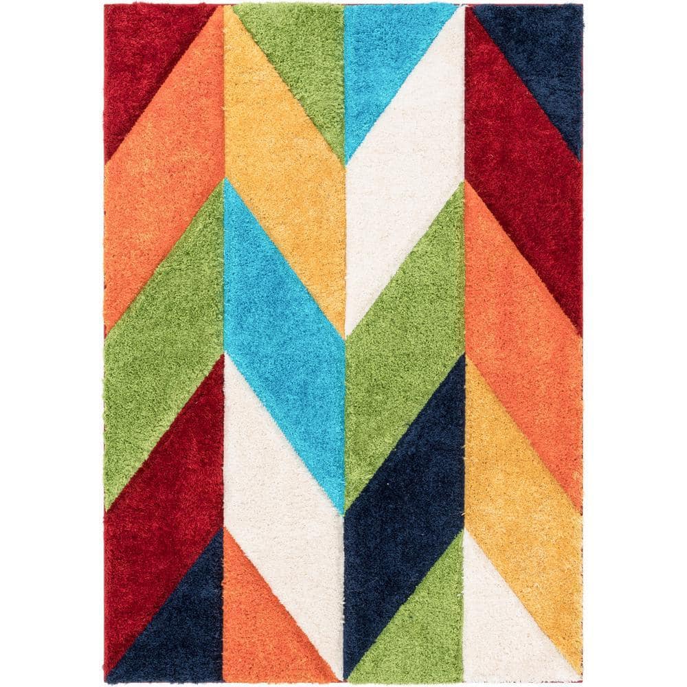 Well Woven Lolly Mika Multi 3 ft. 11 in. x 5 ft. 3 in. Retro Chevron 3D ...