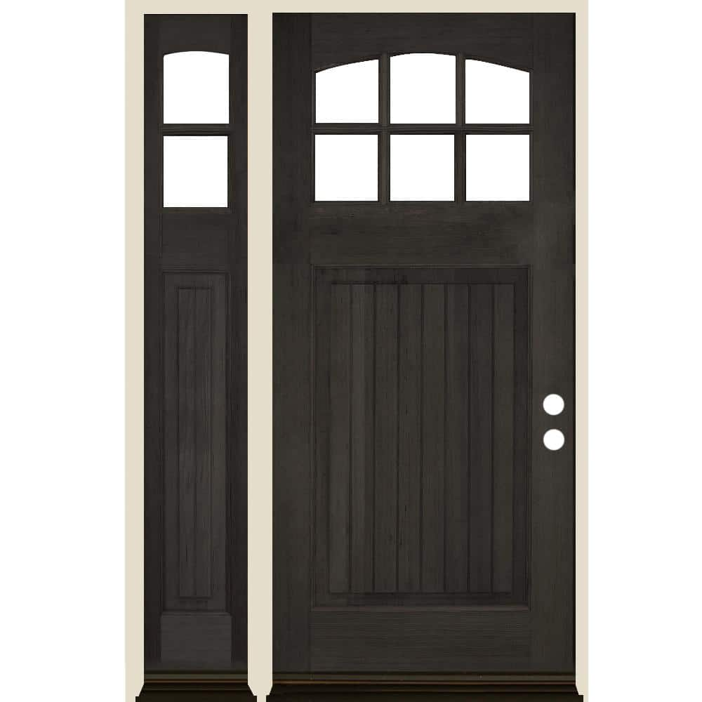 Krosswood Doors 50 in. x 80 in. V-Groove Arched 6-Lite Black Stain Left ...