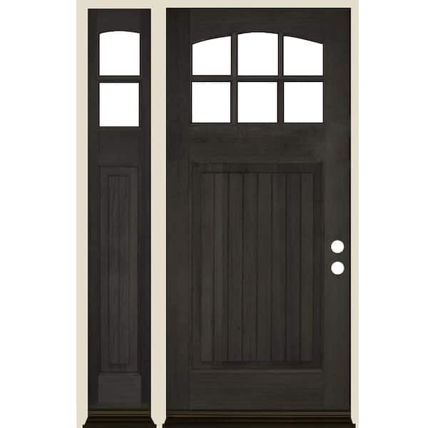 Krosswood Doors 50 in. x 80 in. Craftsman V-Groove Arch 6-Lite Clear Glass Black Stain Left Hand Hemlock Wood Prehung Front Door w/LSL