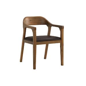 Brown Leather Curved Panel Back Dining Chair