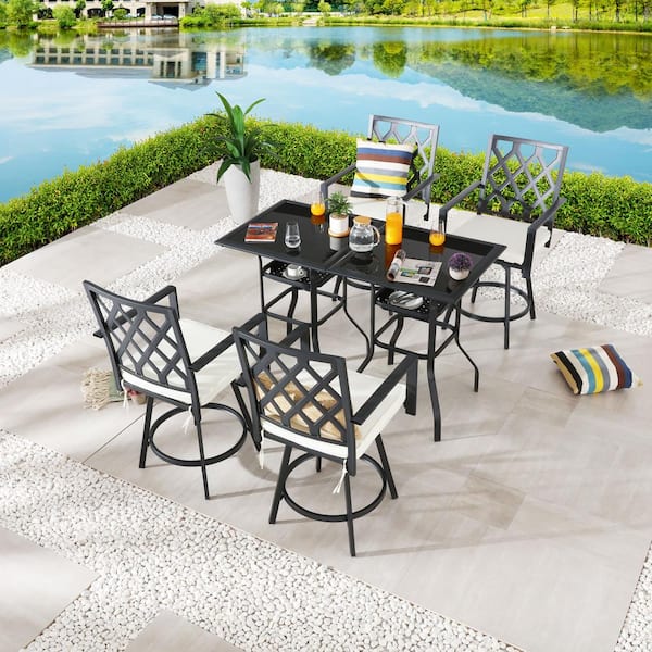 Patio Festival 5-Piece Metal Bar Height Outdoor Dining Set with Beige Cushions
