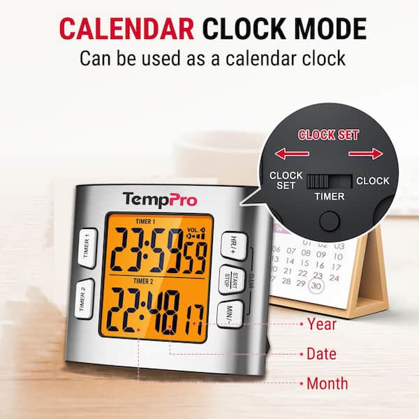 TempPro TM02W Digital Kitchen Timer with Adjustable Loud Alarm and
