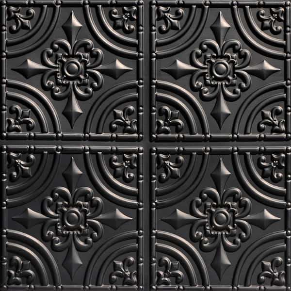 FROM PLAIN TO BEAUTIFUL IN HOURS Wrought Iron 2 ft. x 2 ft. Glue Up PVC Ceiling Tile in Black