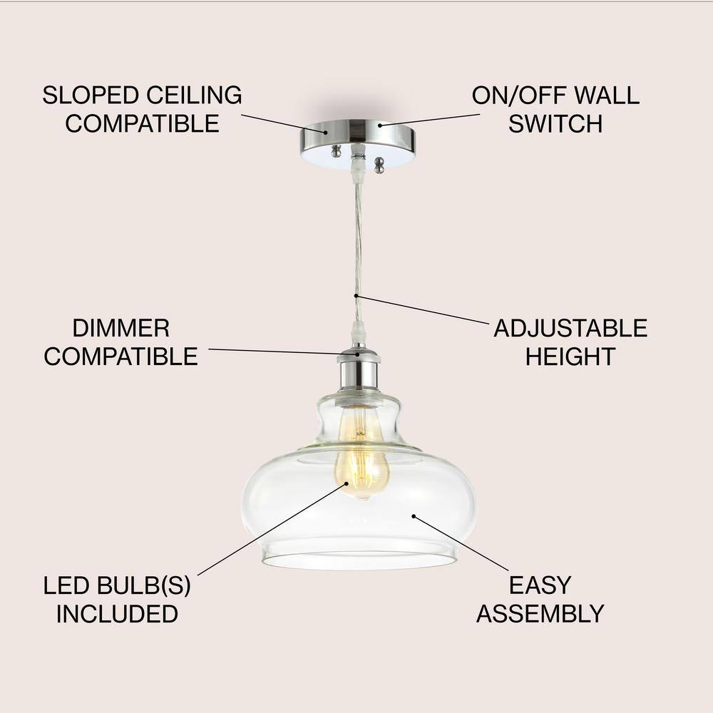 Adjustable Chrome Iron and Glass Bell Shade Pendant Light