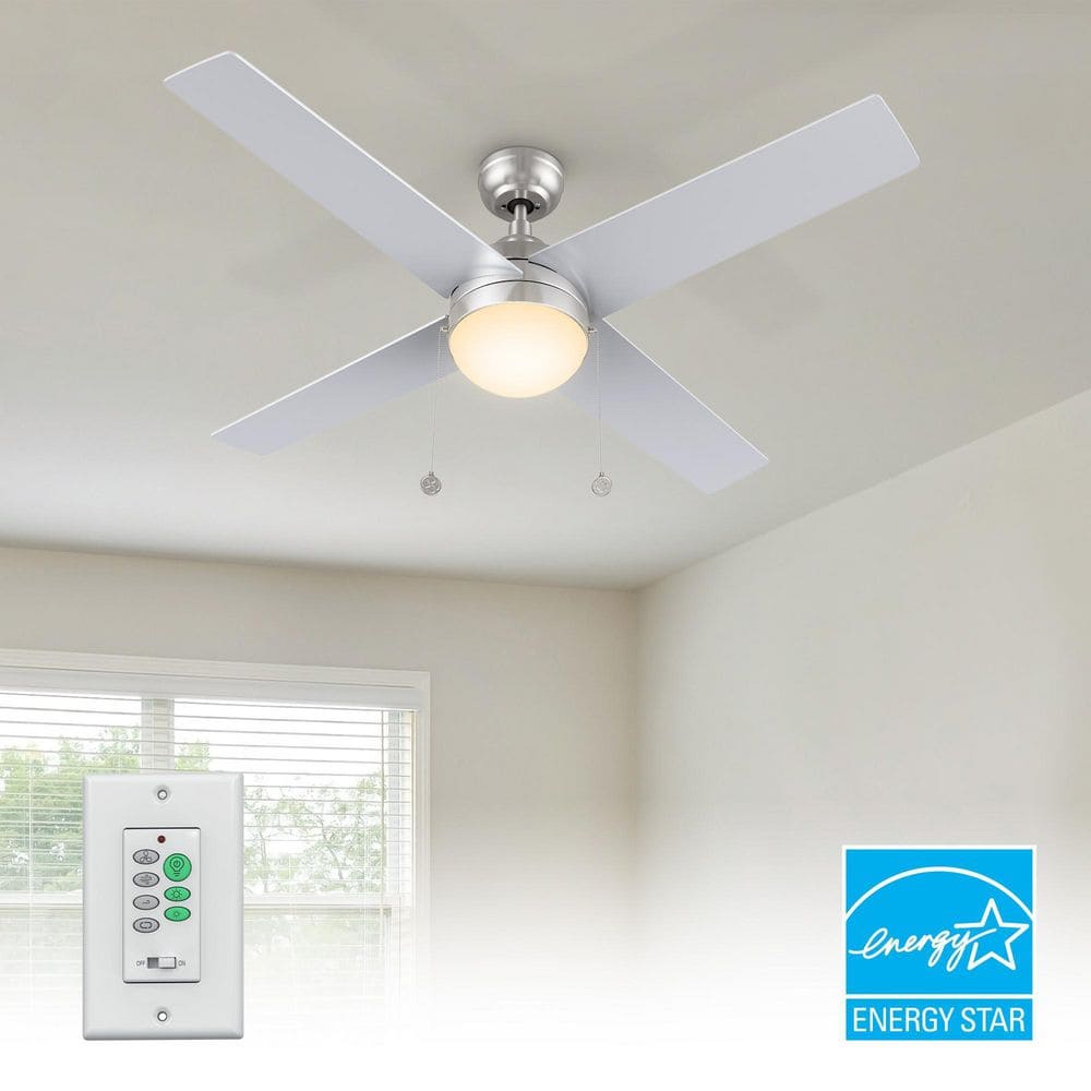 52 in. ENERGY STAR Indoor Brushed Nickel Downrod LED Ceiling Fan with Pull Chain and Wall Control, 3-Speed DC Motor price history on PriceWatchPro