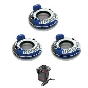 Blue River Run Vinyl 1-Person Floating Tube and 12-Volt Electric Air Pump (3-Pack)
