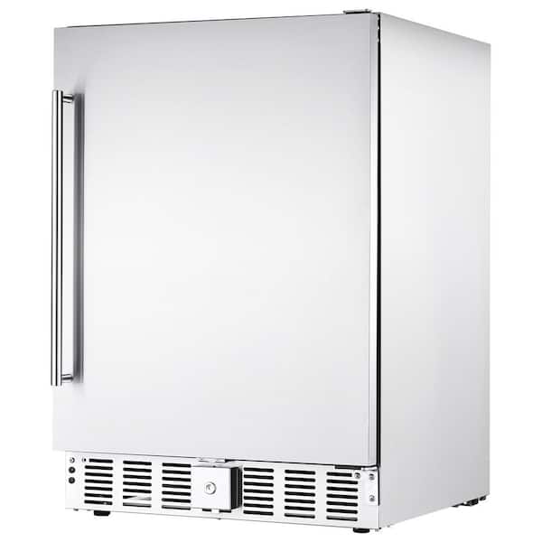 24 in. Beverage Refrigerator, 5 cu. ft. Freestanding or Undercounter, Built-in Outdoor Refrigerator in Silver Color