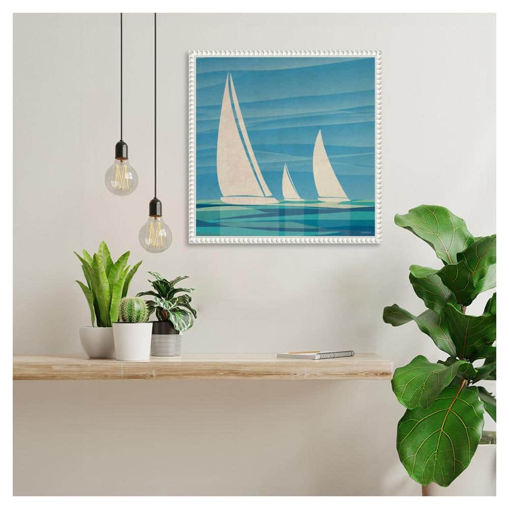 Teal Nautical Sailboat Canvas Print with Beaded Frame