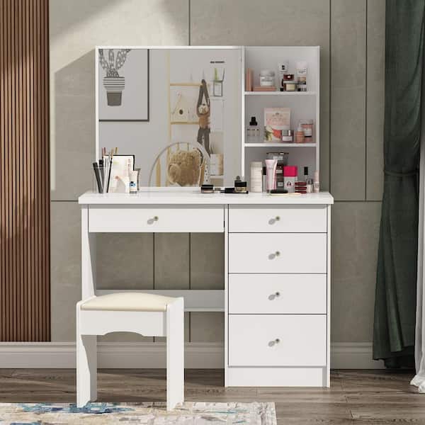 FUFU&GAGA Contemporary White Makeup Vanity Table with 9 Drawers and Mirror  - Ample Storage Space for Beauty Essentials in the Makeup Vanities  department at Lowes.com