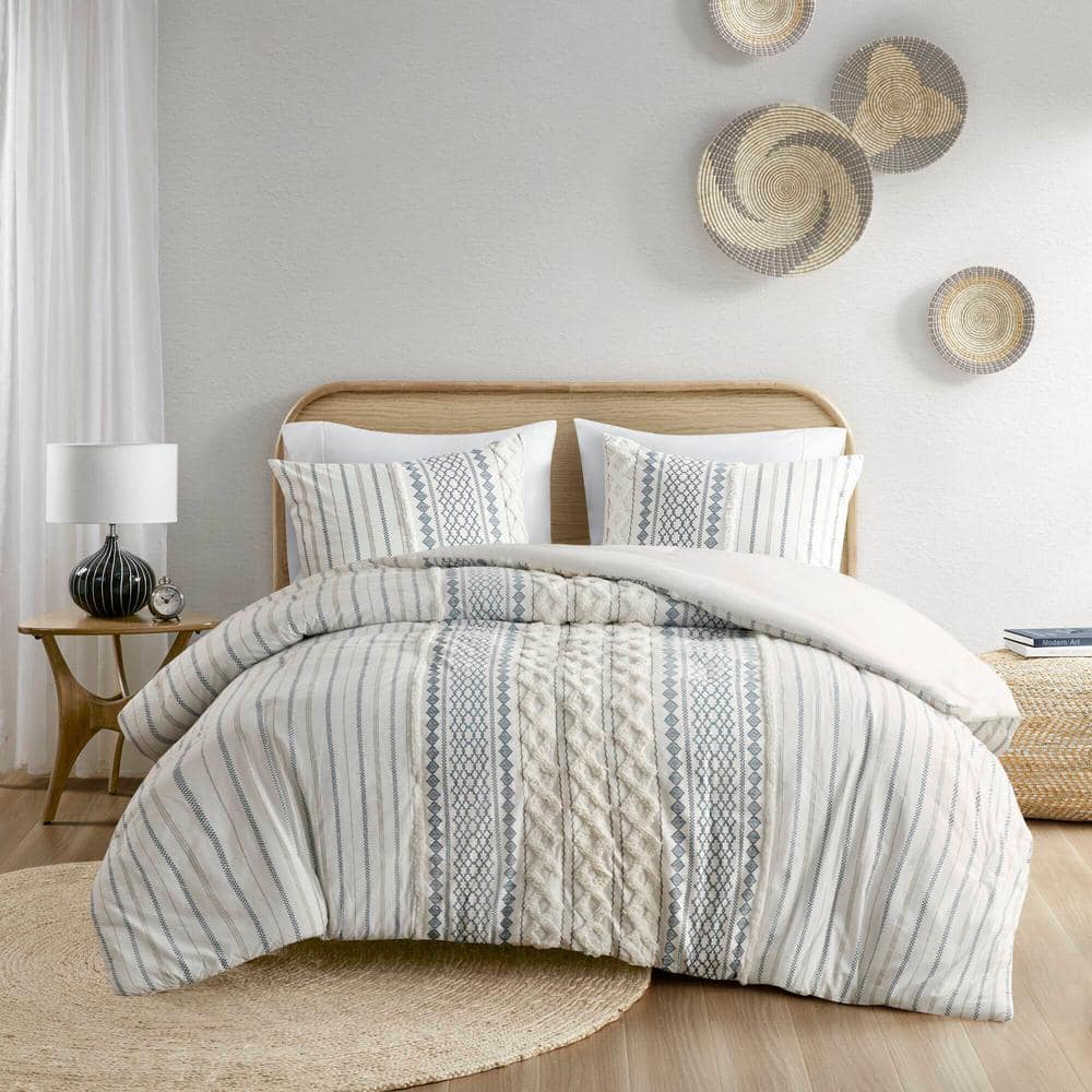 King Blue and White Cotton Comforter Set with Geometric Prints