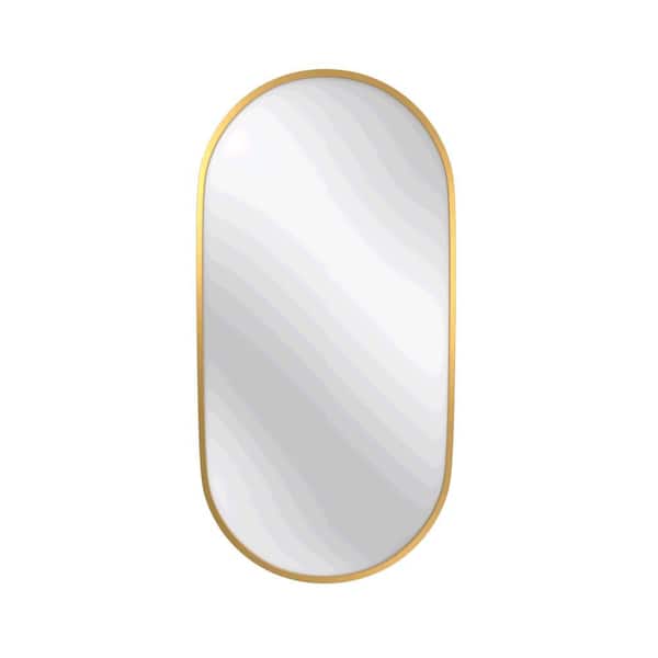 Unbranded 36 in. W x 18 in. H Metal Frame Oval Steel Framed Wall Bathroom Vanity Mirror in Gold for Bedroom; Bathroom