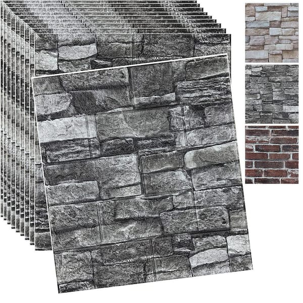 Black 3D Brick Wall Panel Peel and Stick Self-Adhesive Faux Stone Wallpaper for TV Wall, Living Room, Bedroom