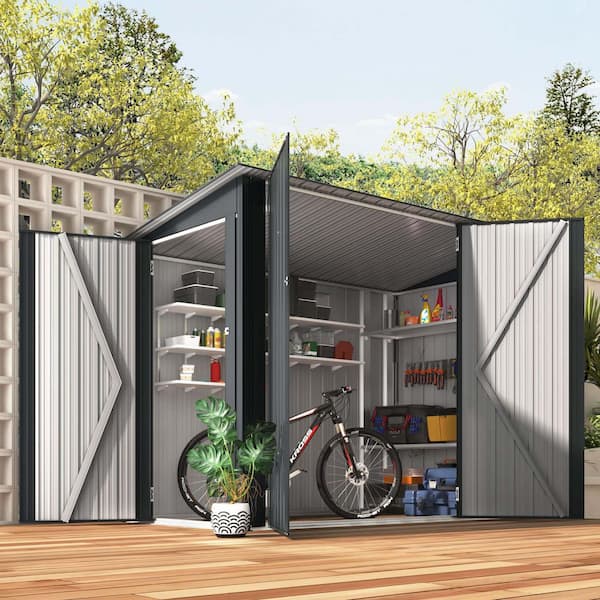 Zeus & Ruta 7.8 ft. W x 3.8 ft. D Metal Storage Shed with 3-Doors