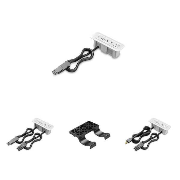 Wiremold ModPower 3-Outlet Recessed Power Strip with USB A/C: 3 ft Cord End, 10 ft Cord, Middle Unit & Clips (10-Pack)