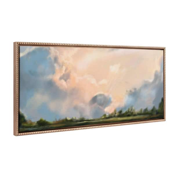 Kate and Laurel Modern Clouds Landscape Framed Canvas Art 1-Piece Gold Framed Canvas Art Print, 18 in. x 40 in.