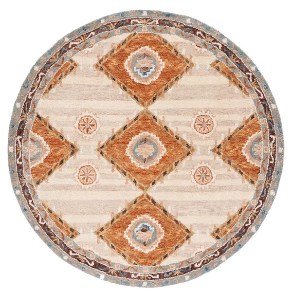 SAFAVIEH Aspen Brown/Blue Doormat 3 ft. x 3 ft. Border Aztec Round Area Rug