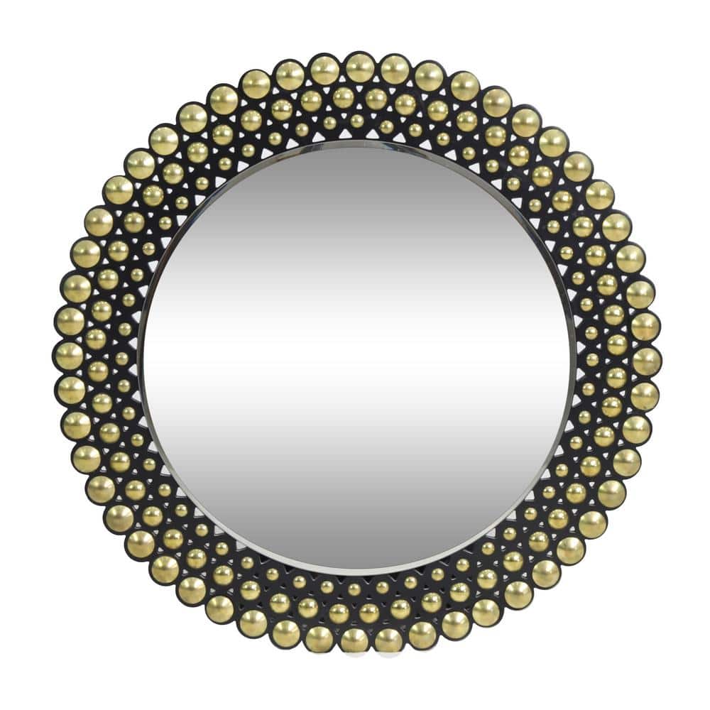 35.5 in. W x 35.5 in. H Round Metal Framed Black Mirror for Living Room