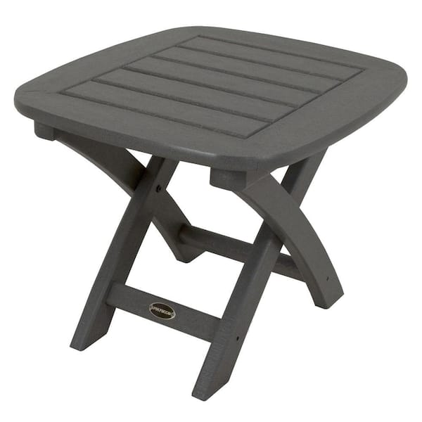 POLYWOOD Nautical 21 in. x 18 in. Slate Grey Plastic Outdoor Patio Side Table