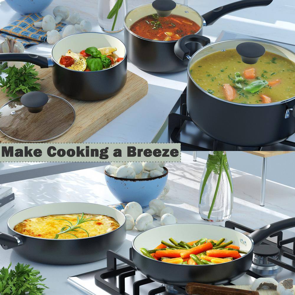 Black 10-Piece Nonstick Ceramic Coating Aluminum Cookware Set