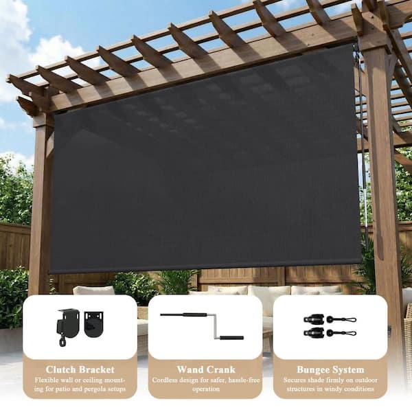 vicllax 9 ft. x 8 ft. Graphite Outdoor Roller Shade with Hand