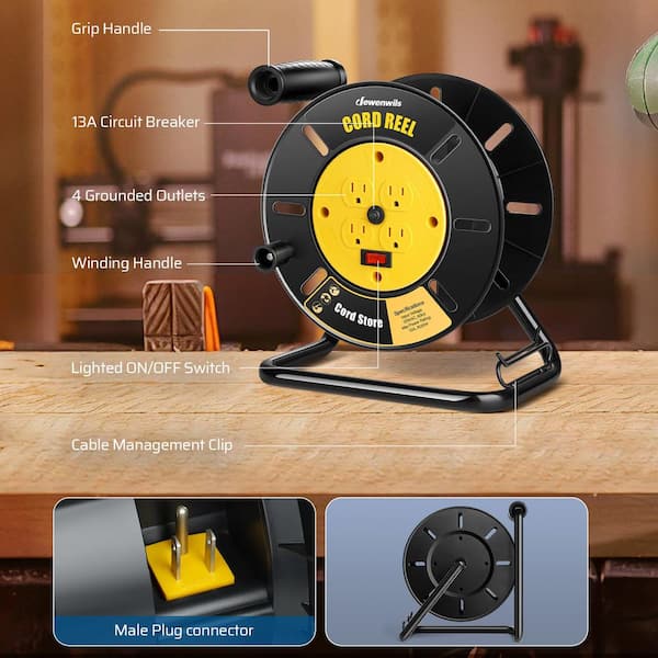 Heavy Duty Hand Wind 100 ft. 14/3,16/3 Gauge 10Amp Retractable Extension Cord Reel with 4-Grounded Outlets
