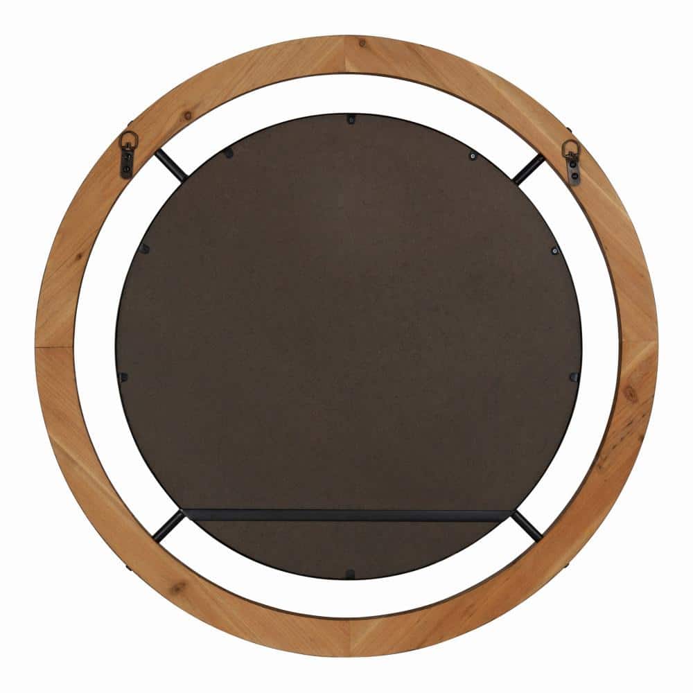 Rustic Brown Round Wood Bathroom Vanity Mirror