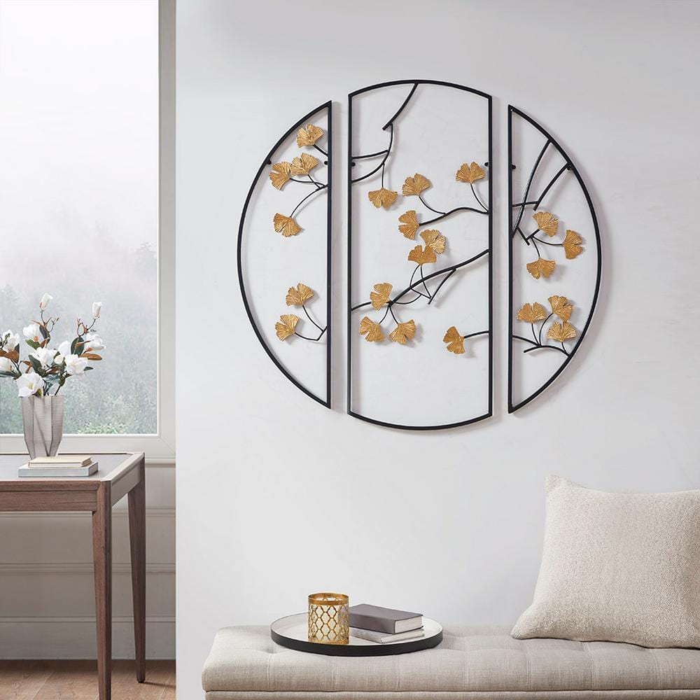 Golden Ginkgo Leaves 3-Piece Metal Wall Sculpture