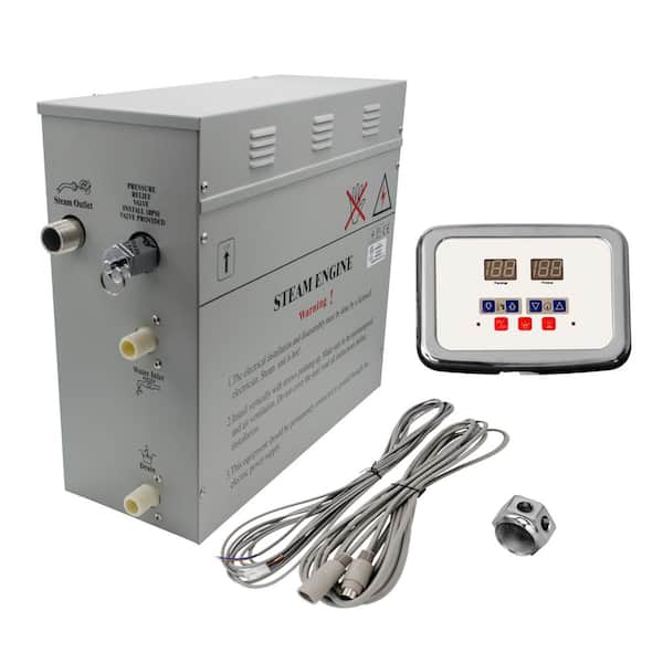 Steam Planet 6kW Self-Draining Steam Bath Generator with Waterproof Programmable Controls and Chrome Steam Outlet