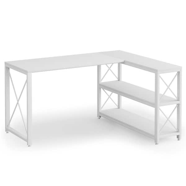TRIBESIGNS WAY TO ORIGIN Halseey 53.15 in. W L-Shaped White Computer Desk Writing Studying Reading Desk 2-Tier Storage Shelves