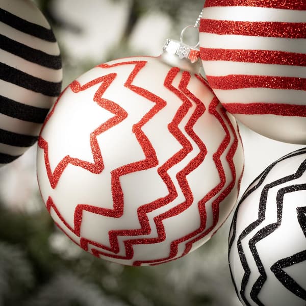 Pack of Four Red and White Baubles