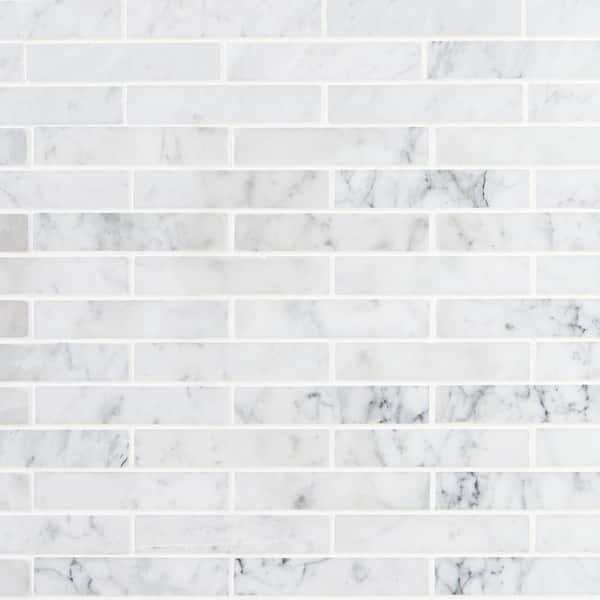 Ivy Hill Tile Big Brick White Carrera 12 in. x 12 in. x 8 mm Mosaic Marble Floor and Wall Tile