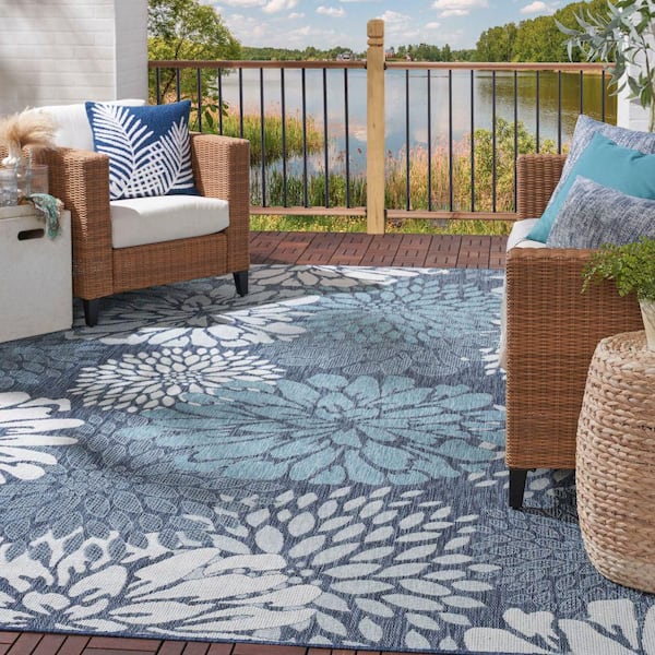 Garden Oasis Navy 9 ft. x 12 ft. Nature-inspired Contemporary Area Rug