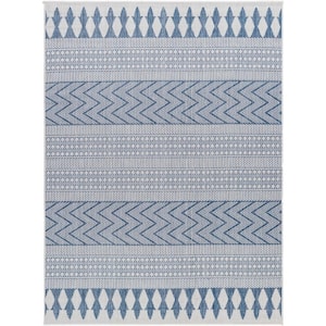 Long Beach Blue/White Tribal 7 ft. x 9 ft. Indoor/Outdoor Area Rug