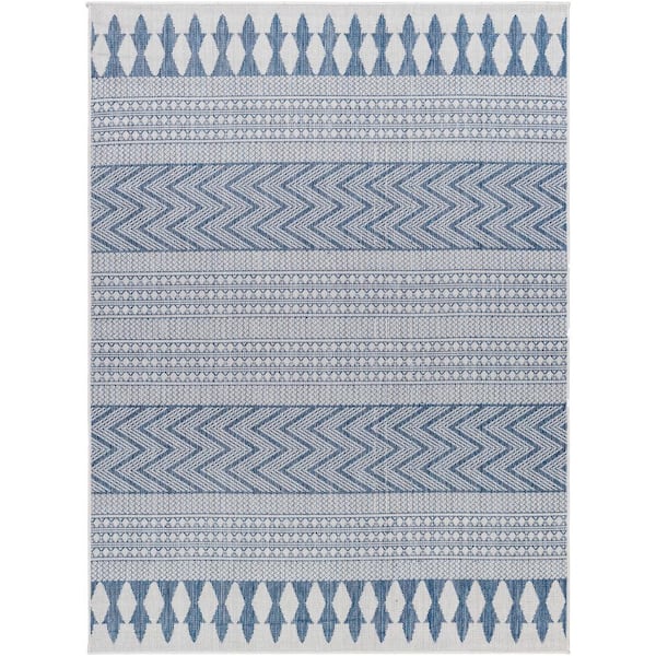 Long Beach Blue/White Tribal 7 ft. x 9 ft. Indoor/Outdoor Area Rug
