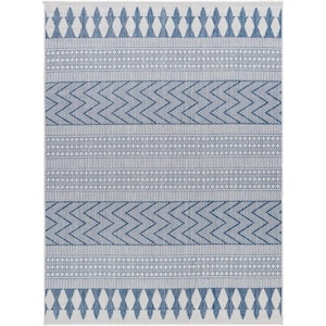 Long Beach Blue/White Tribal 7 ft. 10 in. x 10 ft. Indoor/Outdoor Area Rug