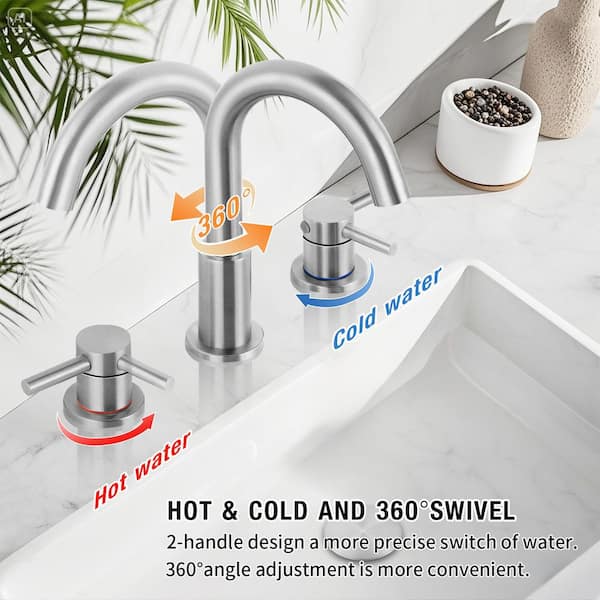 8 in. Widespread Double Handle Bathroom Faucet 3-Hole Sink Faucet with Pop-Up Drain in Brushed Nickel