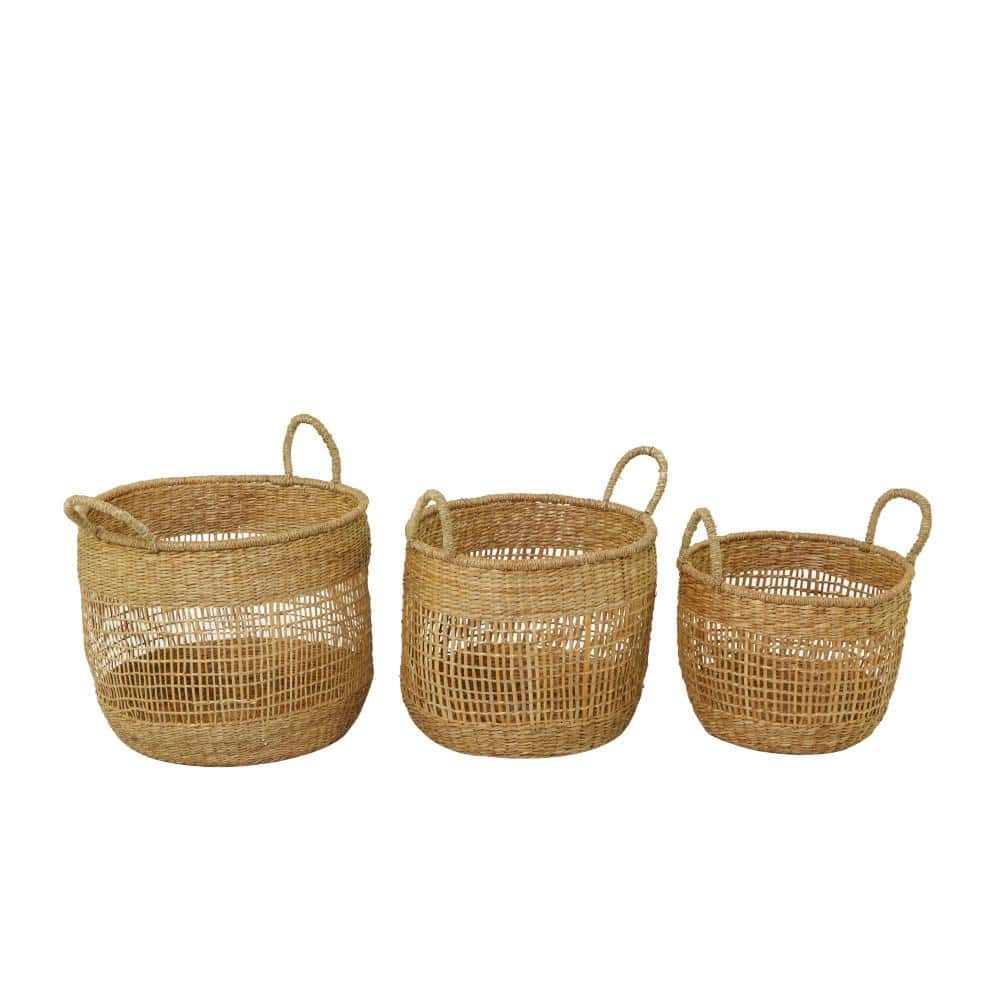 Litton Lane Seagrass Handmade Storage Basket with Handles (Set of 3 ...