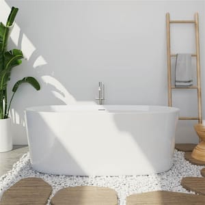 63 in. H Acrylic Flatbottom Freestanding Non-Slip Bathtub Center Drain Bathtub in Glossy White